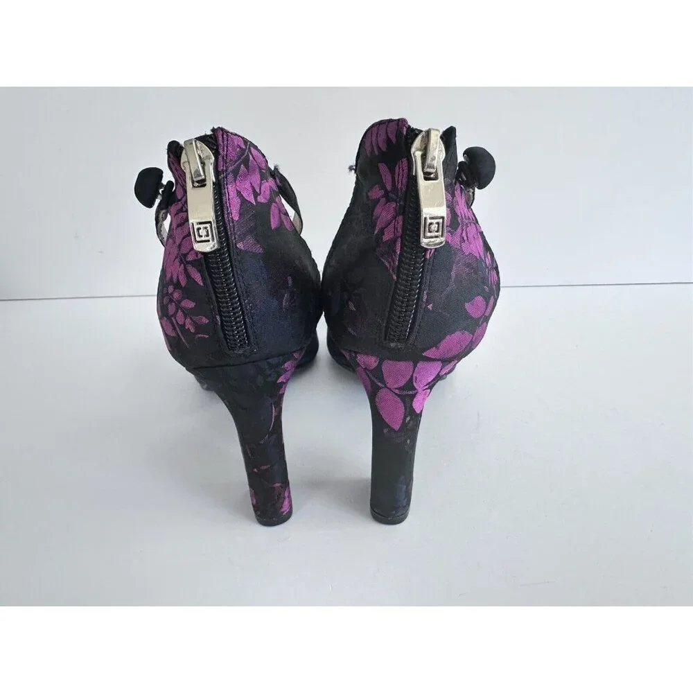 LIZ CLAIBORNE DARK BLUE PURPLE FLORAL ANKLE STRAP PUMPS WINNIE 8W‎ WHIMSY READ